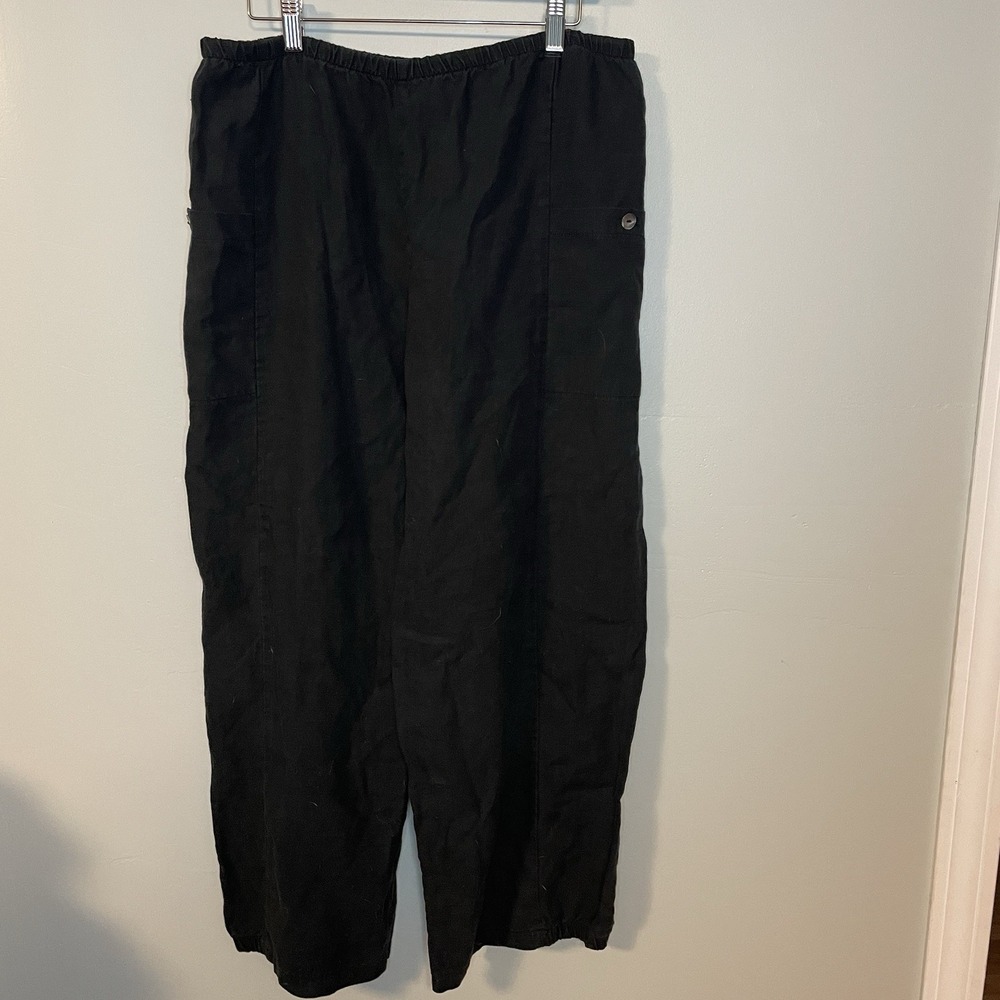 CTC LINENS Womens M Black Linen Wide-Leg Pants Coastal Grandma Casual‎